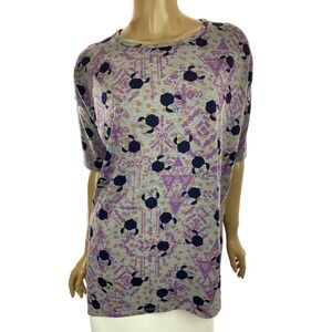 Lula Roe Sz XS (Runs Large) Top Short Sleeve Gray w/ Black Minnie Mouse Pattern